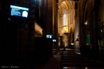 TV monitors allow you to see the altar from these pews