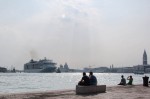 The MSC Divinia headed out of Venice (cropped) - that's the famous St. Mark's Belltower on the right