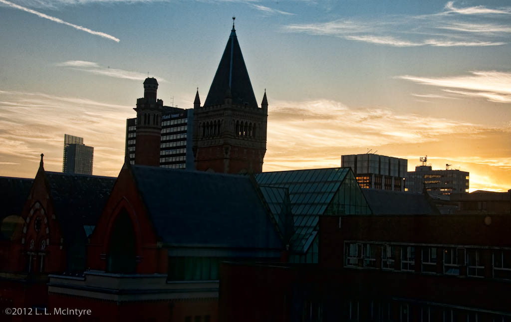 Manchester church at twilight (enhanced)