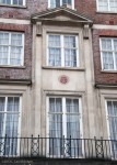 50 Wimpole Street, London - detail of upper floor with plaque (July 2013)