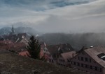 View of Tübingen with fog and blue sky