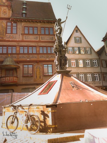 Neptune Fountain with the winter cover, Tuebingen