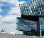 Harpa (detail) and part of the harbor, Reykjavik, Iceland