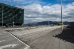 Harpa with a view of the mountains beyond