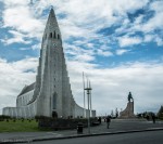 View of Hallgrímskirkja and the statue of Leif Erikson that stands in front
